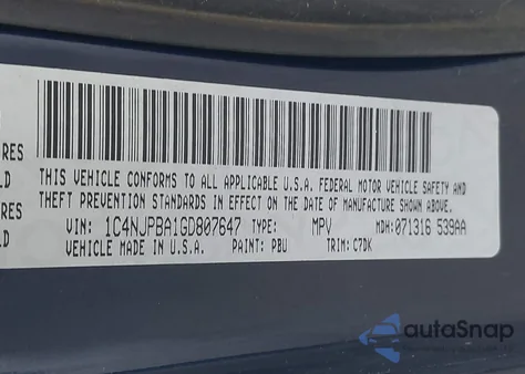 2016 Jeep Patriot Sport from USA, damaged, VIN 1C4NJPBA1GD807647